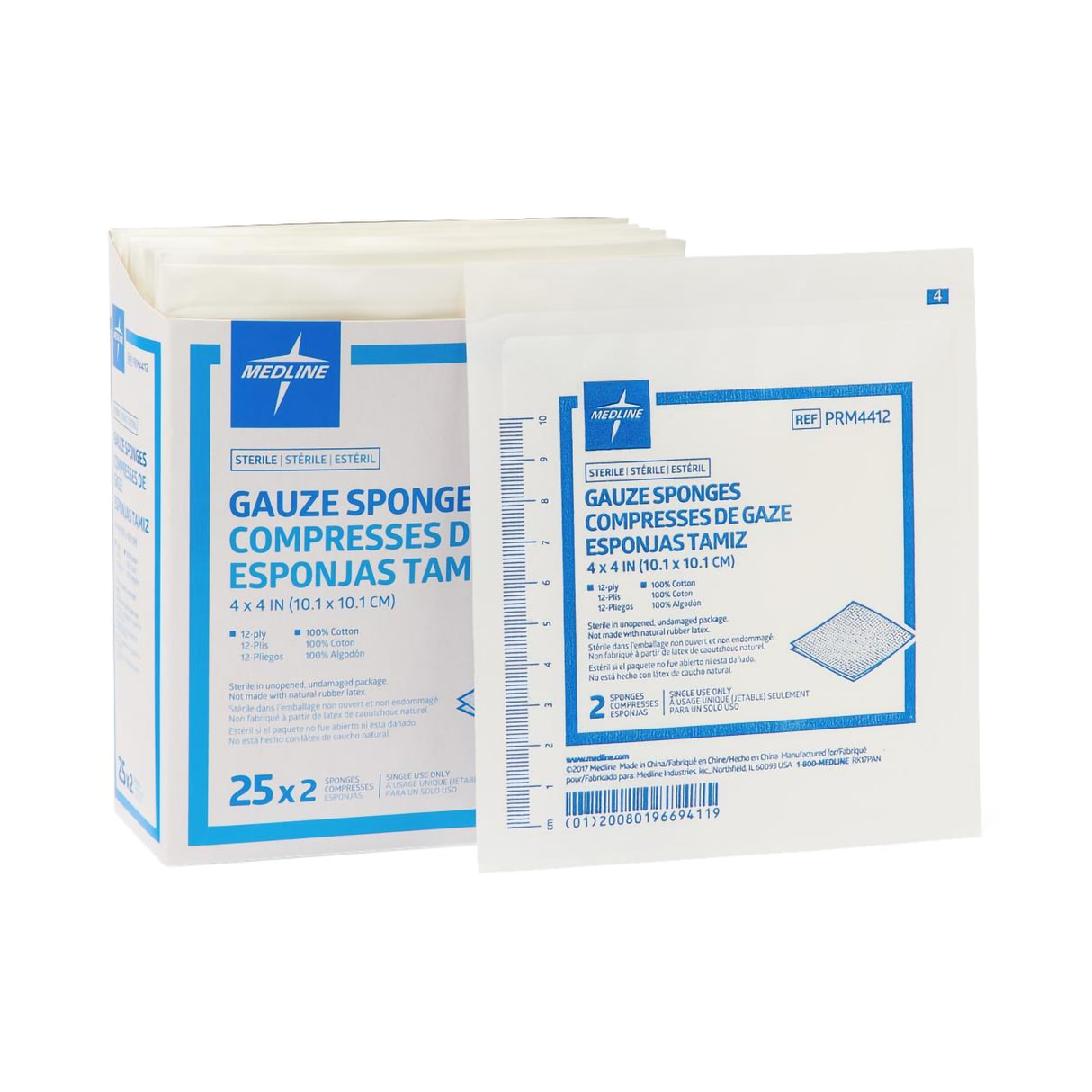 Gauze Sponge Medline Essentials 4 X 4 Inch 12-Ply Sterile 2 per Pack - BeHope