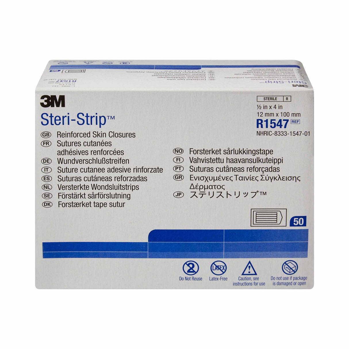 Skin Closure Strip Steri-Strip™ 1/2 X 4 Inch Nonwoven Material Reinforced Strip White - BeHope