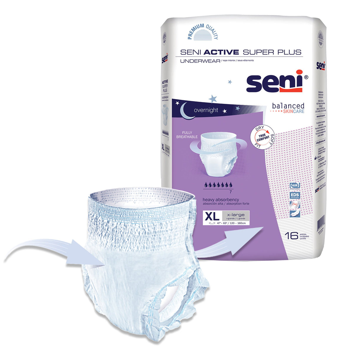 Unisex Adult Absorbent Underwear Seni Active Super Plus Pull On with Tear Away Seams X-Large Disposable Heavy Absorbency