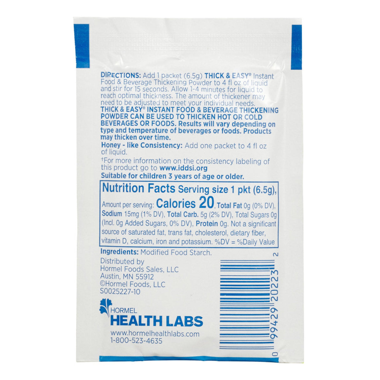 Food and Beverage Thickener Thick & Easy® 6.5 Gram Individual Packet Unflavored Powder IDDSI Level 3 Moderately Thick/Liquidized - BeHope