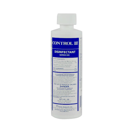 Surface Disinfectant Cleaner Control III® Disinfectant Germicide Quaternary Based Manual Pour Liquid Concentrate 8 oz. Bottle Benzaldehyde Scent NonSterile - BeHope