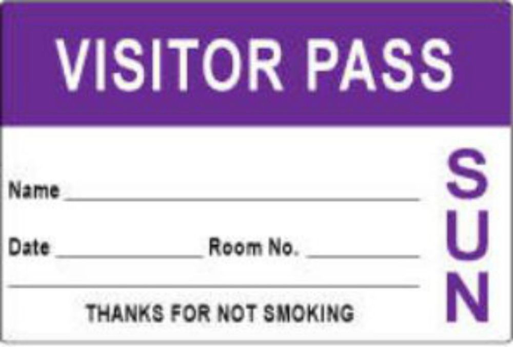 Pre-printed Label Pdc® Auxiliary Label Purple Permanent Paper Visitor Pass Sunday Name_date_room No_ Black / White Communication Label 2 X 3 Inch - Behope