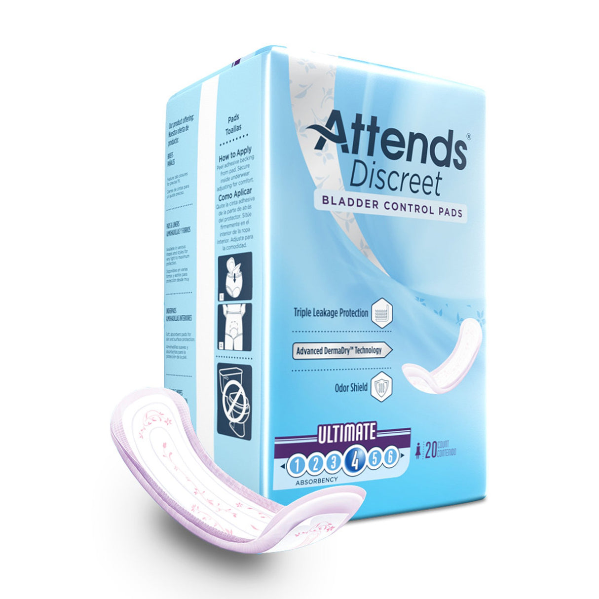 Bladder Control Pad Attends Discreet 15 Inch Length Moderate Absorbency Polymer Core One Size Fits Most