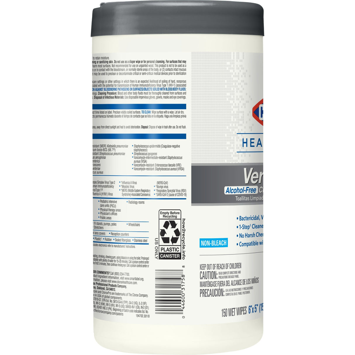 Surface Disinfectant Cleaner Clorox Healthcare® VersaSure™ Premoistened Quaternary Based Manual Pull Wipe 150 Count Canister Scented NonSterile - BeHope