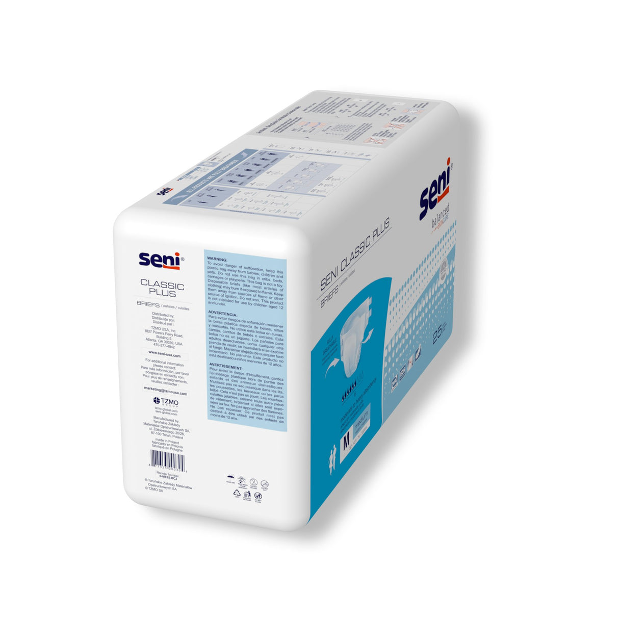 Unisex Adult Incontinence Brief Seni Classic Plus Medium Disposable Moderate Absorbency