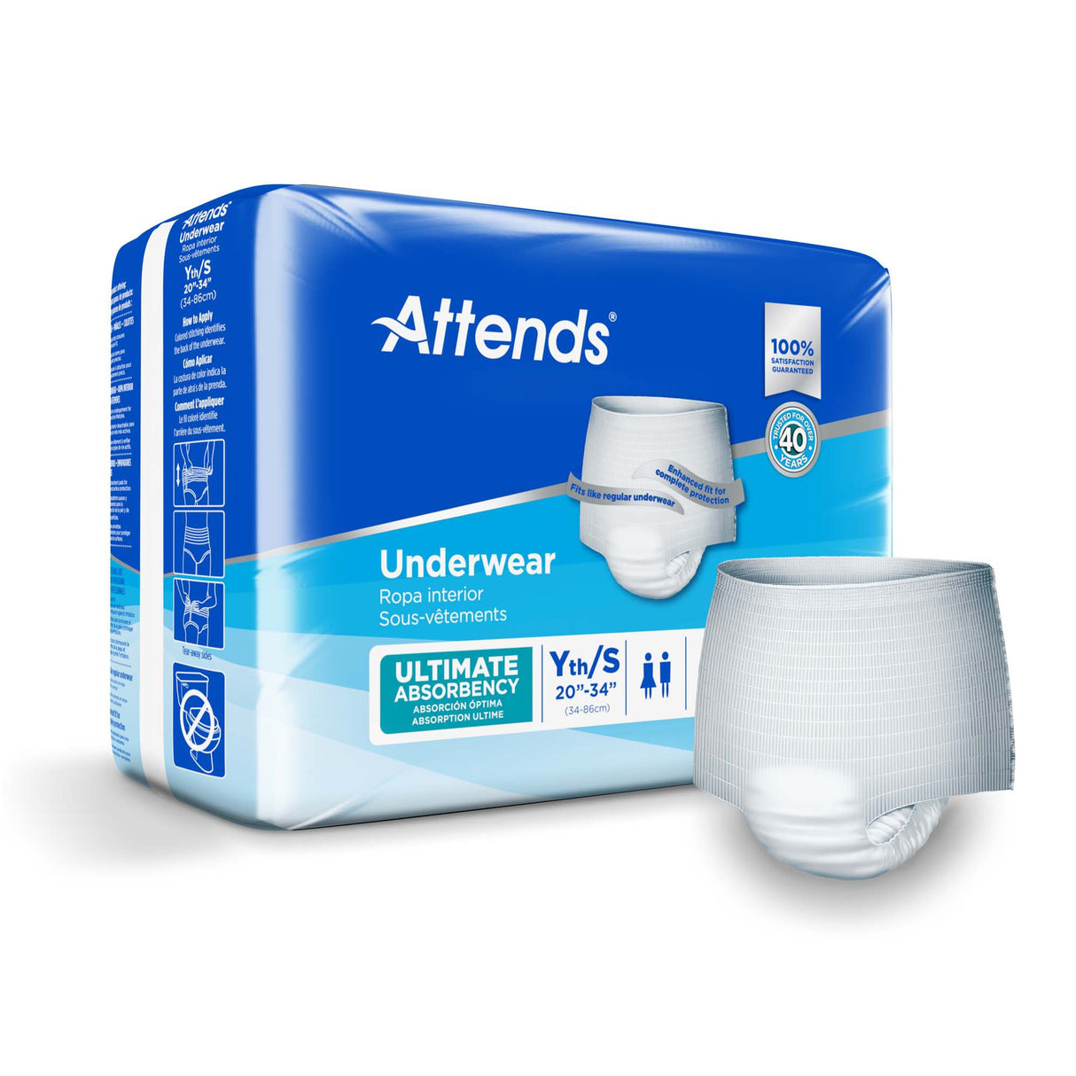 Unisex Adult Absorbent Underwear Attends® Pull On with Tear Away Seams Small Disposable Heavy Absorbency - BeHope