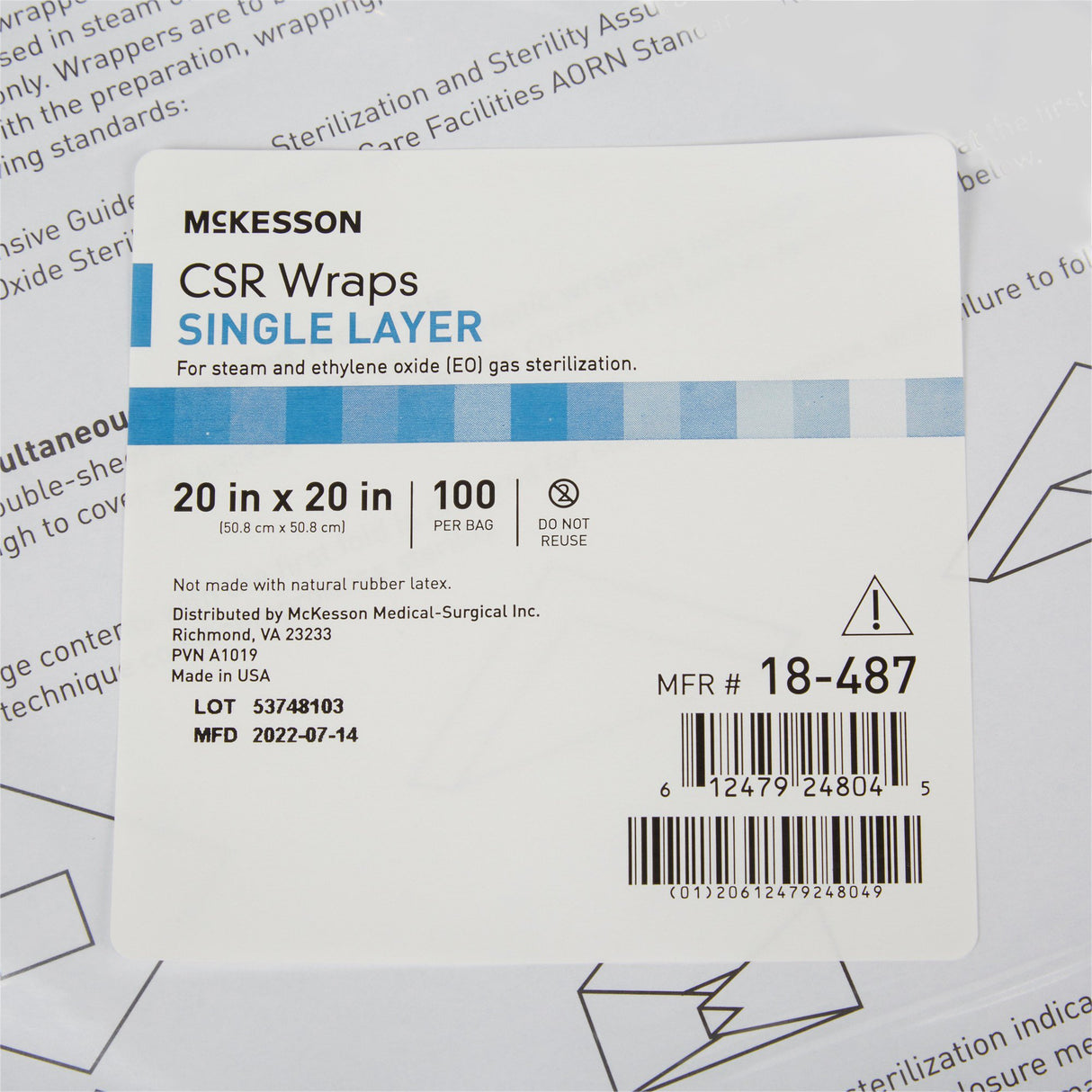 McKesson Sterilization Wrap Blue 20 X 20 Inch Single Layer Cellulose Steam / EO Gas - BeHope