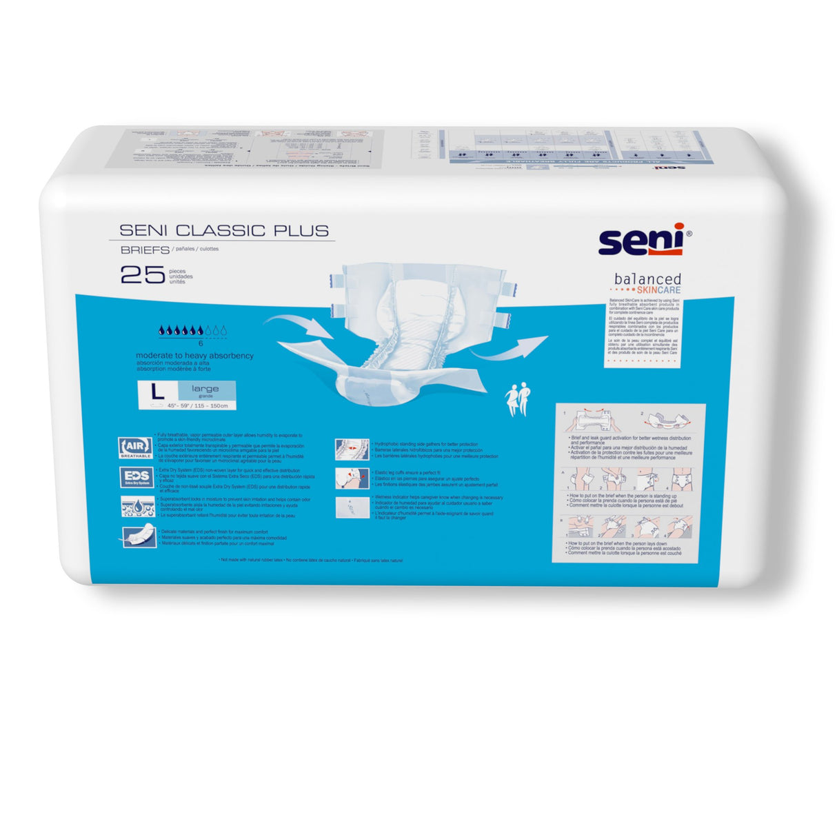 Unisex Adult Incontinence Brief Seni Classic Plus Large Disposable Moderate Absorbency