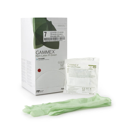 Surgical Glove GAMMEX® Non-Latex PI Green Size 7 Sterile Polyisoprene Standard Cuff Length Micro-Textured Light Green Chemo Tested - BeHope