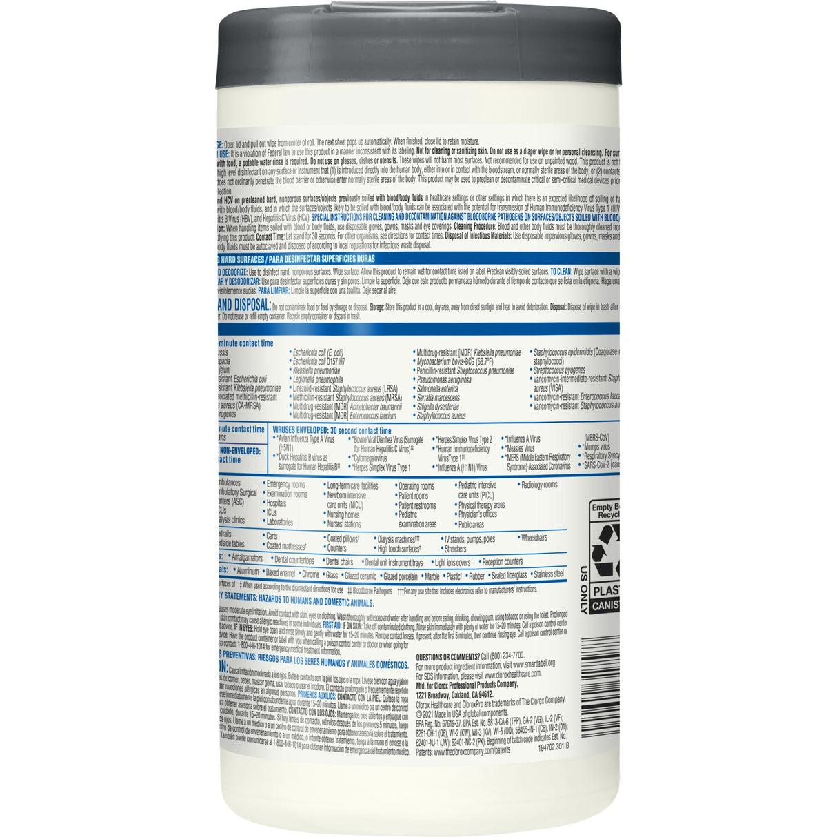 Surface Disinfectant Cleaner Clorox Healthcare® VersaSure™ Premoistened Quaternary Based Manual Pull Wipe 150 Count Canister Scented NonSterile - BeHope