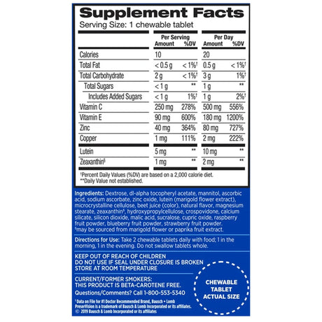 Vitamin Supplement PreserVision Areds 2 Chewable Tablet 60 per Bottle Mixed Berry Flavor - BeHope