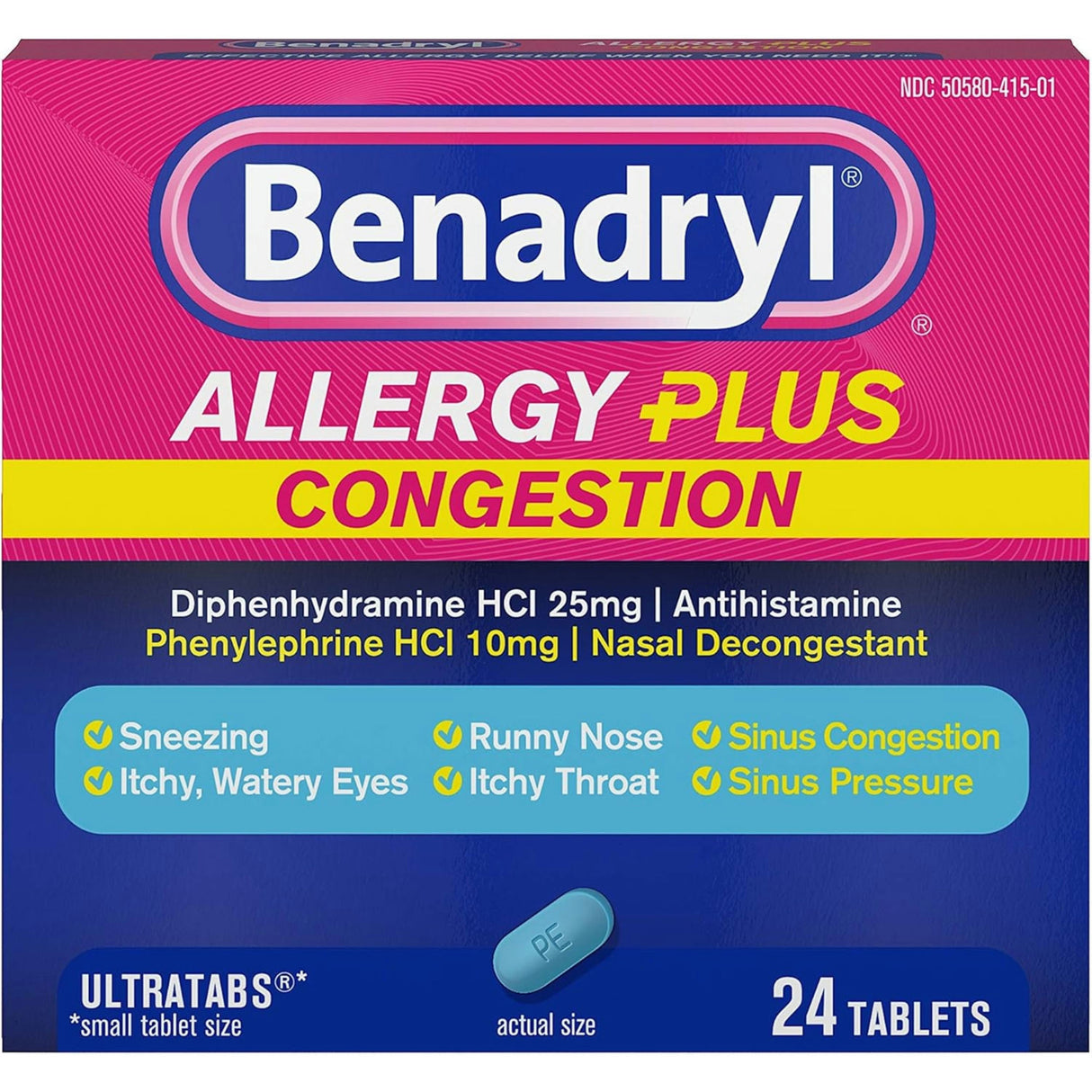 Sinus Relief Benadryl® Allergy Plus Congestion 10 Mg - 25 Mg Strength Tablet 24 Per Box - Behope