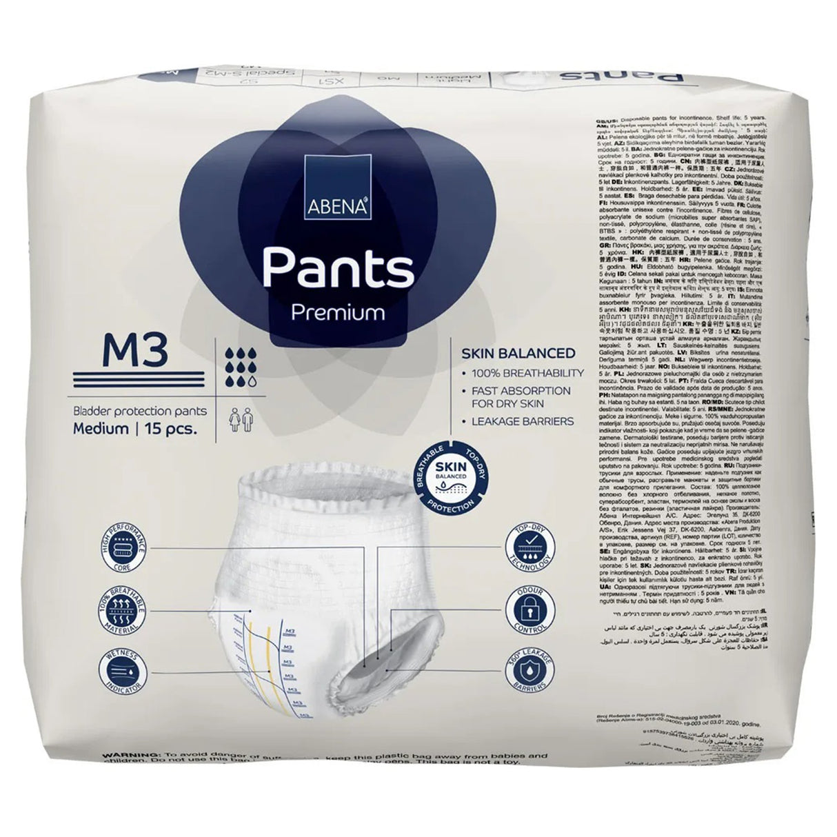 Unisex Adult Absorbent Underwear Abena® Premium Pants M3 Pull On with Tear Away Seams Medium Disposable Heavy Absorbency - BeHope