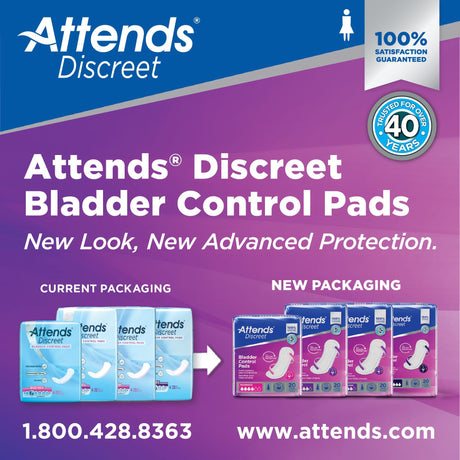 Bladder Control Pad Attends® Discreet Maximum 13 Inch Length Heavy Absorbency Polymer Core One Size Fits Most - BeHope