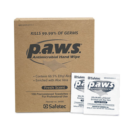 Hand Sanitizing Wipe P.A.W.S.® 66.5% Ethyl Alcohol Kills Germs Individual Packet - BeHope