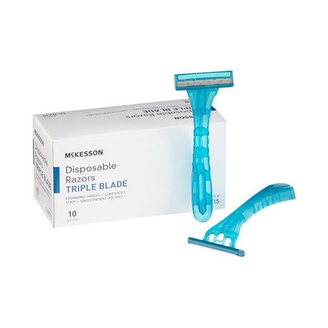 McKesson Disposable Razor with Lubricating Strip and Ergonomic Handle - BeHope