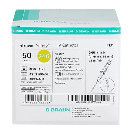Peripheral Iv Catheter Introcan Safety® Fep Polymer Non Blood Control Passive Safety Universal Bevel - BeHope