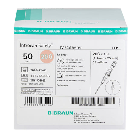 Peripheral IV Catheter Introcan Safety® Universal Bevel Non Blood Control Passive Safety - BeHope