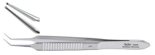 Corneal Forceps Miltex® McPherson 3-1/2 Inch Length OR / Surgical Grade German Stainless Steel NonSterile NonLocking Thumb Handle Angled Micro, 1 X 2 Teeth - BeHope