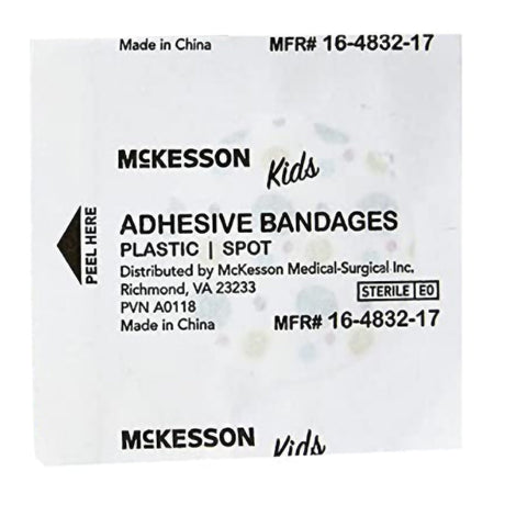 Adhesive Spot Bandage McKesson Kids™ Plastic Kid Design (Assorted Prints) 1 Inch Diameter Sterile - BeHope