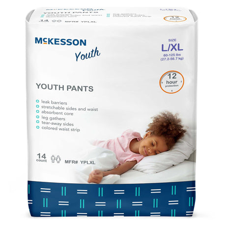 Unisex Youth Absorbent Underwear McKesson Pull On with Tear Away Seams Large / X-Large Disposable Heavy Absorbency - BeHope