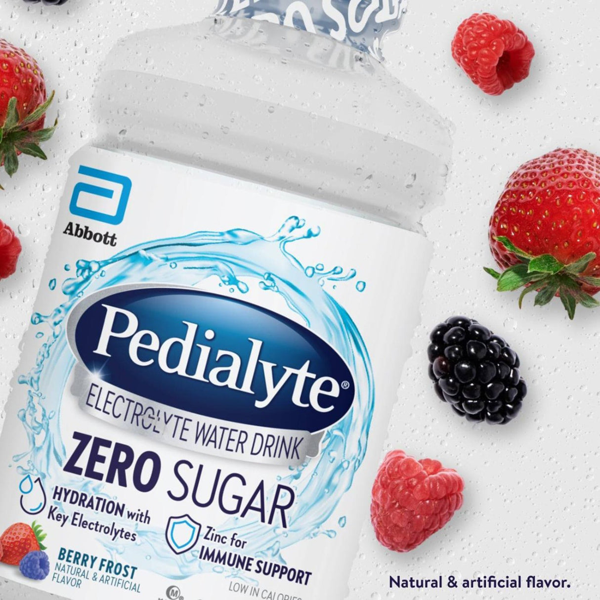 Oral Electrolyte Solution Pedialyte Zero Sugar Berry Frost Flavor 33.8 oz. Electrolyte