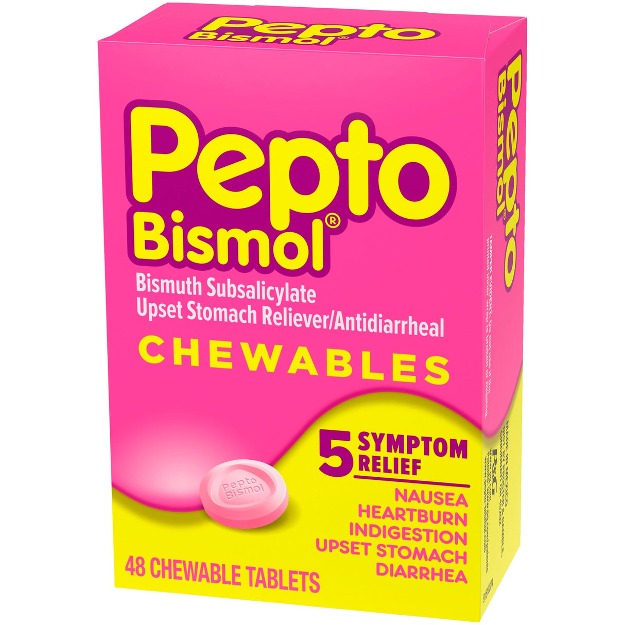 Anti-Diarrheal Pepto Bismol® 262 mg Strength Chewable Tablet 48 per Box - BeHope