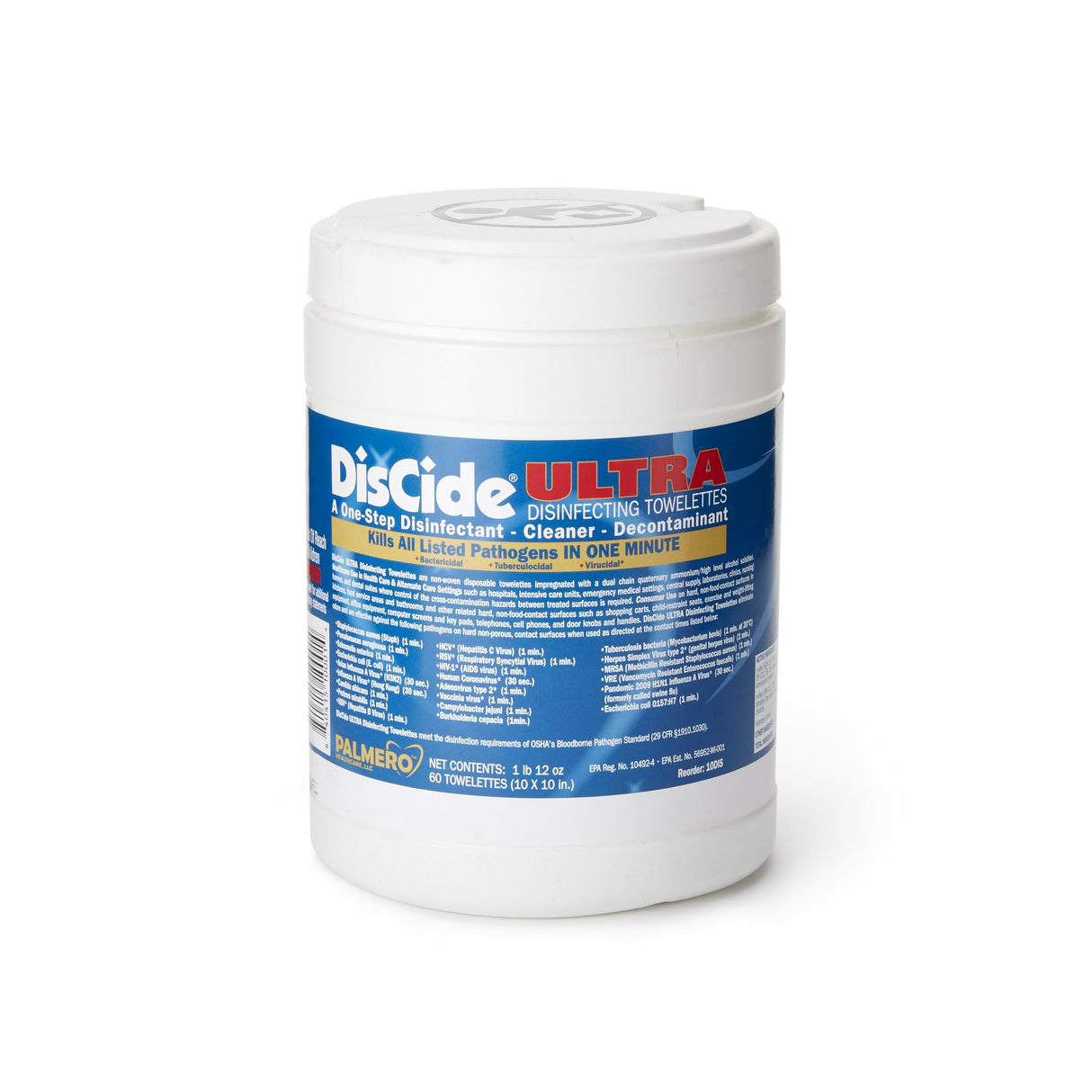 Surface Disinfectant Cleaner DisCide® Ultra Premoistened Quaternary Based Manual Pull Wipe 60 Count Canister Herbal Scent NonSterile