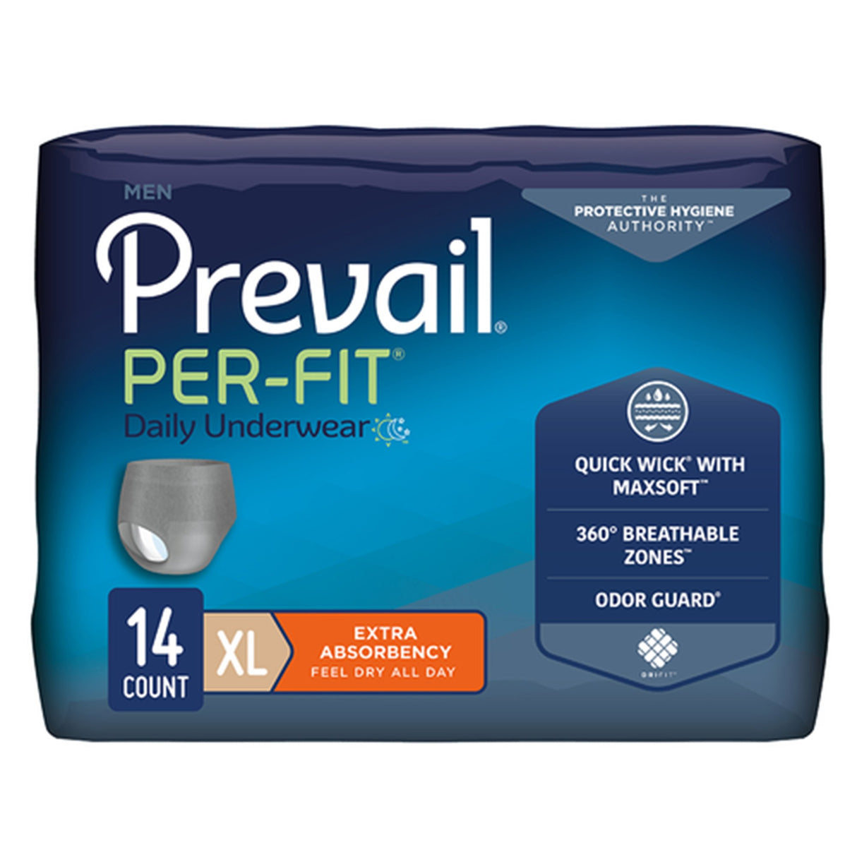 Male Adult Absorbent Underwear Prevail Per-Fit Pull On with Tear Away Seams X-Large Disposable Moderate Absorbency