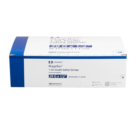 Safety Insulin Syringe with Needle Magellan™ 1 mL 1/2 Inch 29 Gauge Sliding Safety Needle Regular Wall - BeHope