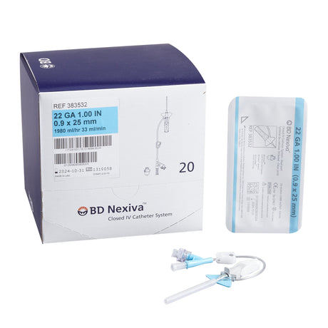 Closed IV Catheter Nexiva™ 22 Gauge 1 Inch Vialon Biomaterial Winged Hub Blood Control - BeHope