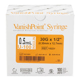 Safety Insulin Syringe with Needle VanishPoint® 0.5 mL 1/2 Inch 30 Gauge Retractable Safety Needle Regular Wall - BeHope