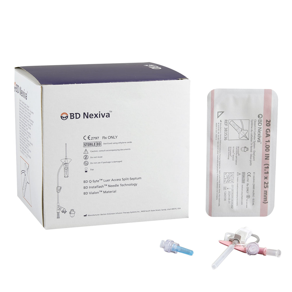 Closed IV Catheter Nexiva™ 20 Gauge 1 Inch Vialon Biomaterial Winged Hub Blood Control - BeHope