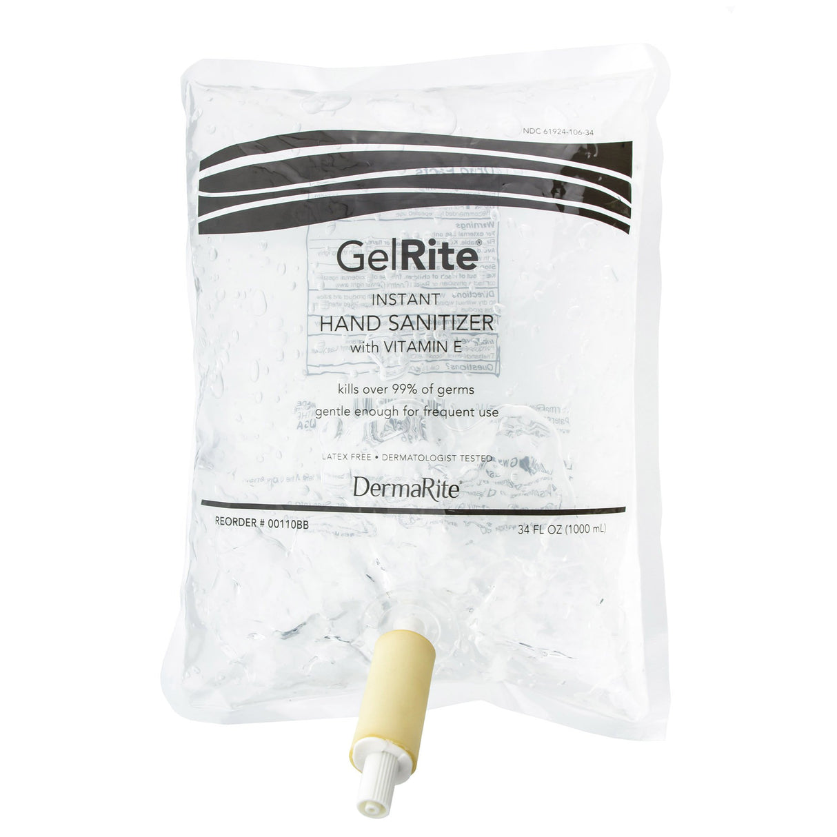 Hand Sanitizer GelRite 1,000 mL Ethyl Alcohol Gel Dispenser Refill Bag