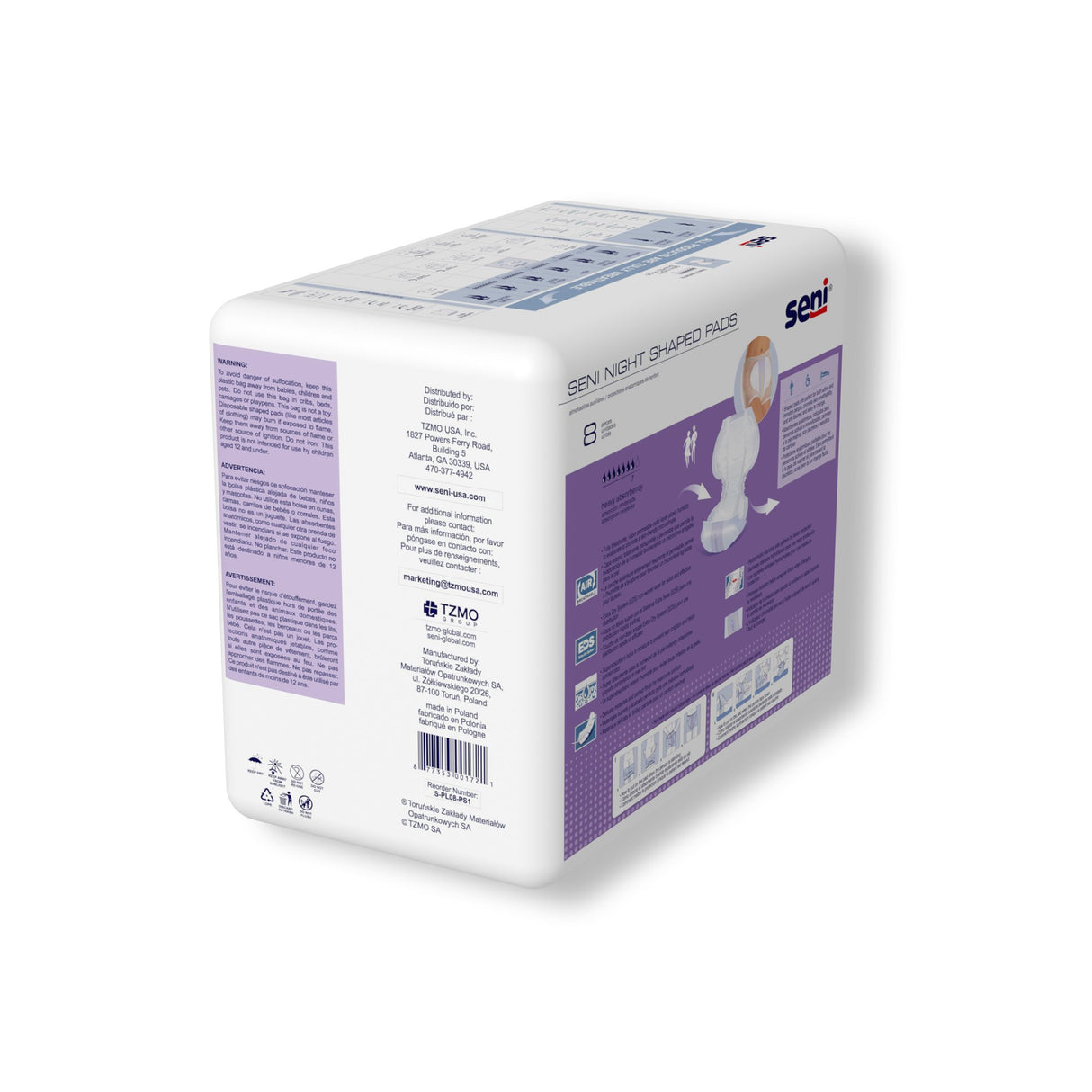 Incontinence Liner Seni® Shaped Night Pads 27 Inch Length Heavy Absorbency Super Absorbent Core One Size Fits Most - BeHope