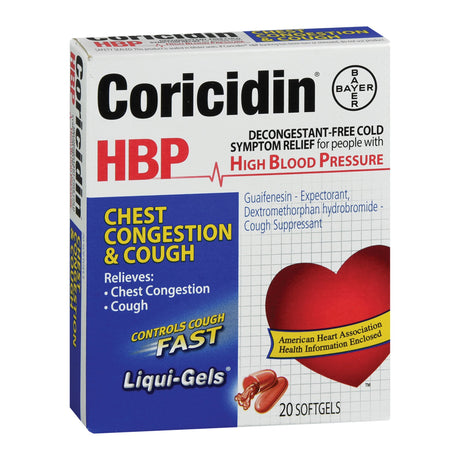 Cold and Cough Relief Coricidin® HBP Chest Congestion & Cough 200 mg - 10 mg Strength Softgel 20 per Bottle - BeHope