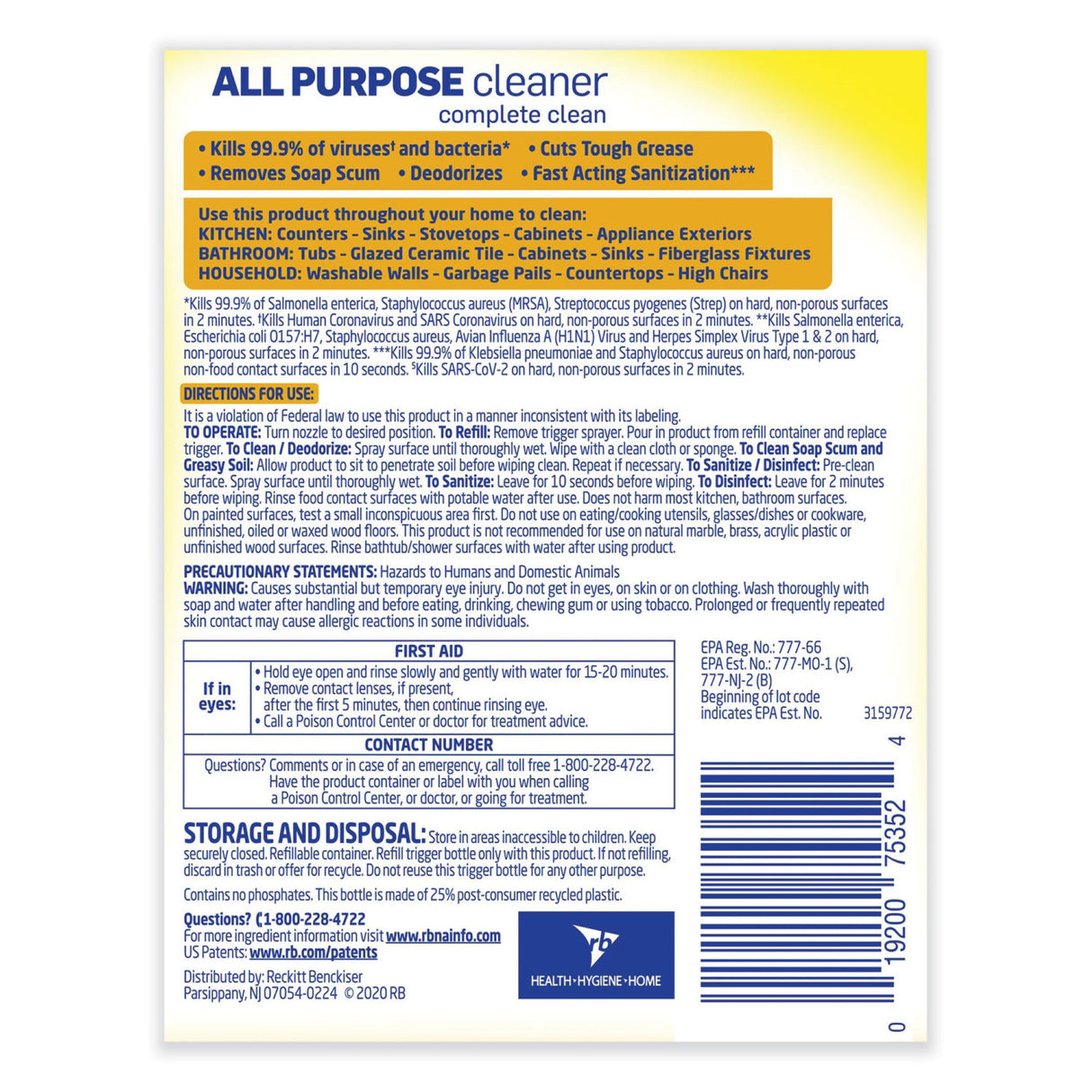 Surface Disinfectant Cleaner Lysol® All Purpose Trigger Spray Liquid 32 oz. Bottle Lemon Breeze Scent NonSterile - BeHope