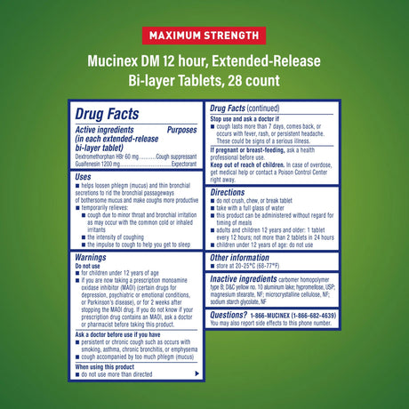 Cold and Cough Relief Mucinex® DM 1,200 mg - 60 mg Strength Tablet 28 per Box - BeHope