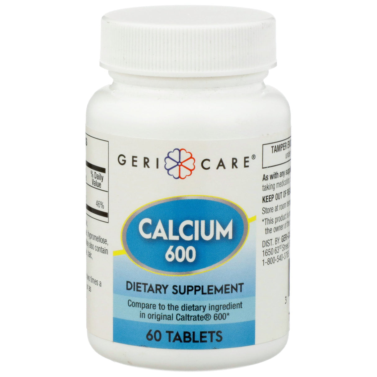 Joint Health Supplement Geri-Care® Calcium 600 mg Strength Caplet 60 per Bottle - BeHope