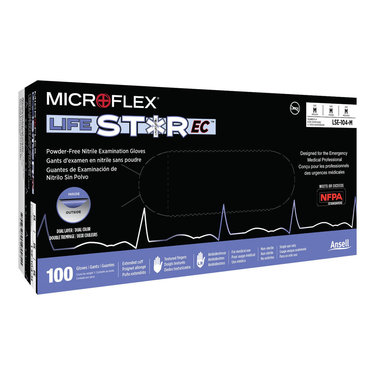 Exam Glove LifeStar™ EC Medium NonSterile Nitrile Extended Cuff Length Textured Fingertips White / Blue Fentanyl Tested - BeHope