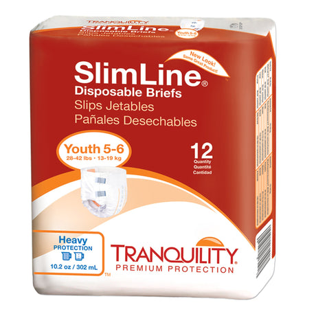 Unisex Youth Incontinence Brief Tranquility® Slimline® Size 5 to 6 Disposable Heavy Absorbency - BeHope