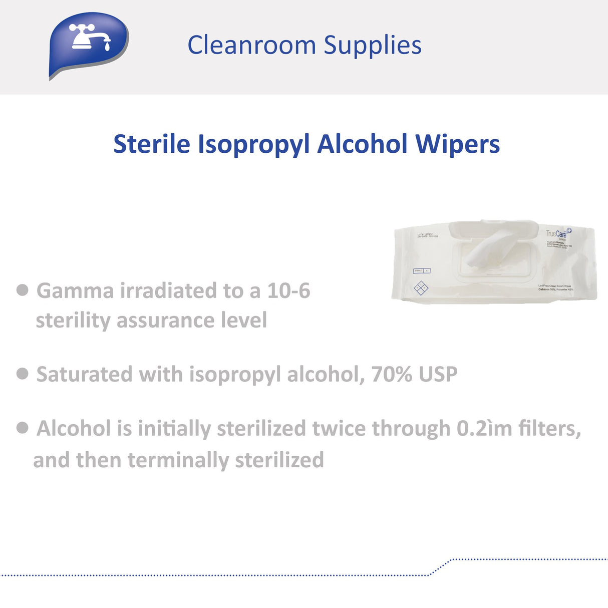 Surface Disinfectant Cleaner TrueCare® Premoistened Cleanroom Manual Pull Wipe 30 Count Soft Pack Alcohol Scent Sterile - BeHope
