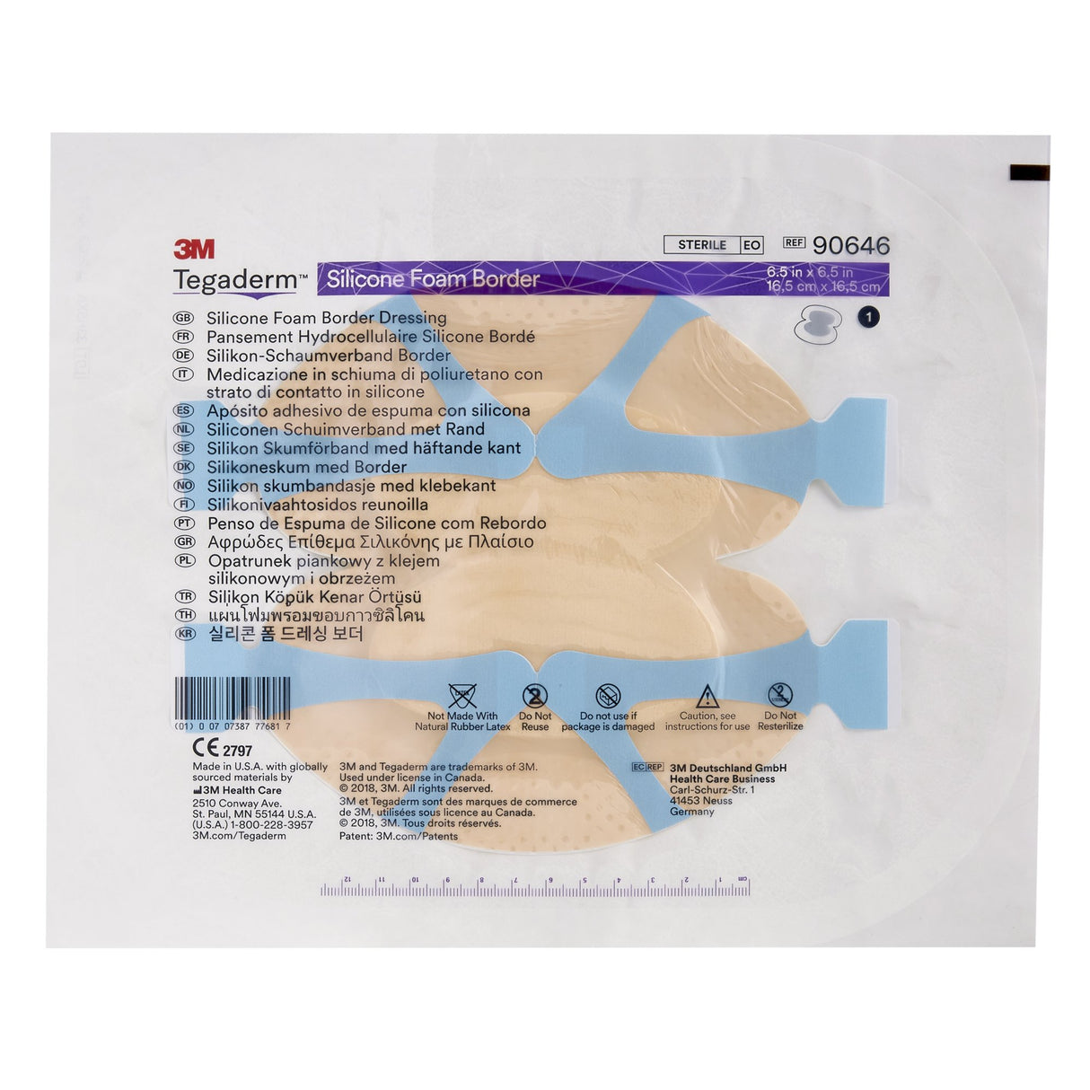 Foam Dressing 3M™ Tegaderm™ 6-1/2 X 6-1/2 Inch With Border Film Backing Silicone Adhesive Heel / Contour Sterile - BeHope