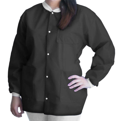 Lab Jacket FitMe™ Black 2X-Large Hip Length 3-Layer SMS Disposable - BeHope
