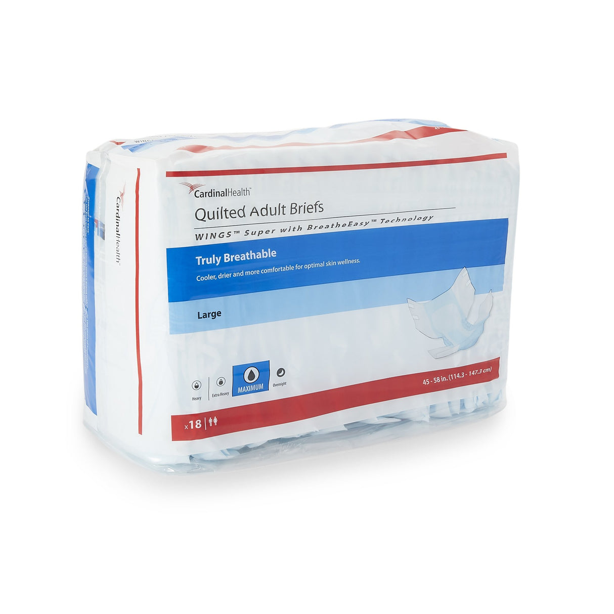 Unisex Adult Incontinence Brief Wings™ Super Quilted Large Disposable Heavy Absorbency - BeHope