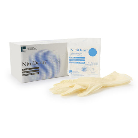Surgical Glove NitriDerm® Size 6.5 Sterile Nitrile Standard Cuff Length Fully Textured White Chemo Tested - BeHope