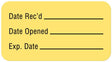 Pre-Printed / Write On Label Auxiliary Label Yellow Paper Date Rec'D __________ / Date Opened __________ / Exp. Date __________ Quality Control Label 7/8 X 1-5/8 Inch - BeHope