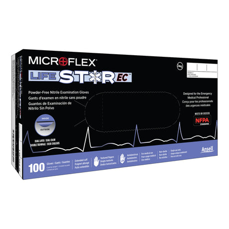 Exam Glove LifeStar™ EC X-Large NonSterile Nitrile Extended Cuff Length Textured Fingertips White / Blue Fentanyl Tested - BeHope