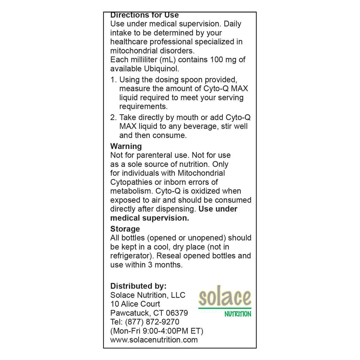 Oral Supplement Cyto-Q MAX Unflavored Liquid 170 mL Bottle