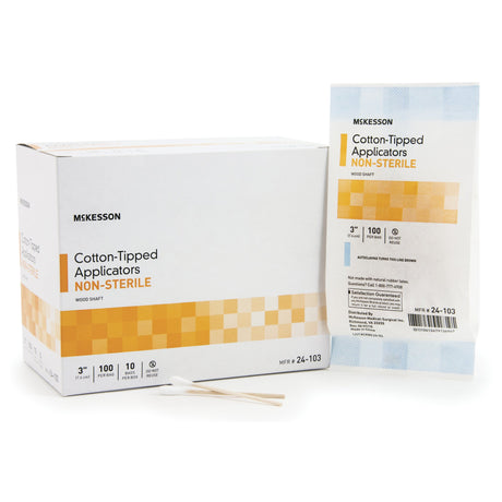 Swabstick McKesson Cotton Tip Wood Shaft 3 Inch NonSterile 100 per Pack - BeHope